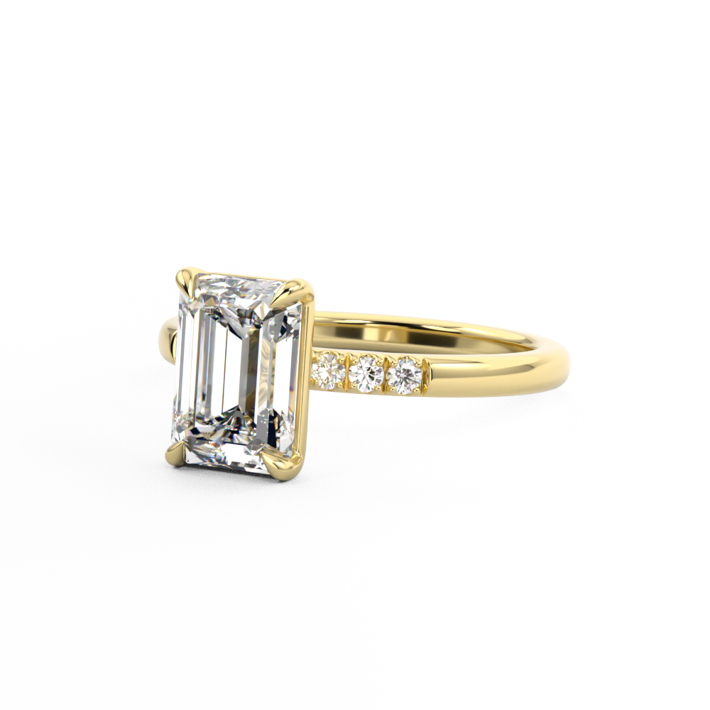 Yellow Gold Emerald Cut Diamond engagement ring with accent stones 2