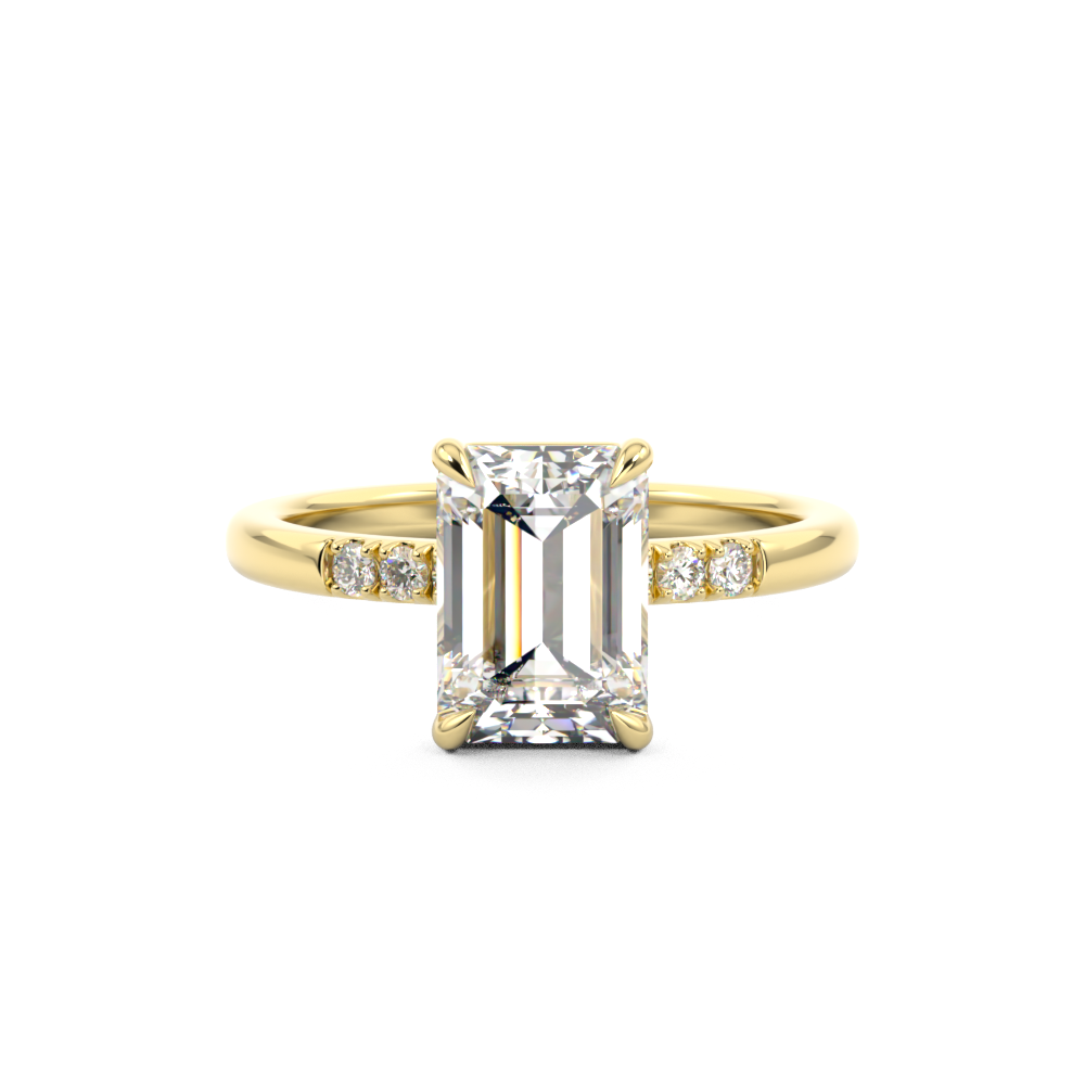 Yellow Gold Emerald Cut Diamond engagement ring with accent stones