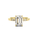 Yellow Gold Emerald Cut Diamond engagement ring with accent stones