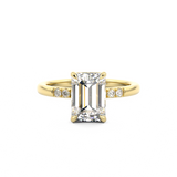 Yellow Gold Emerald Cut Diamond engagement ring with accent stones