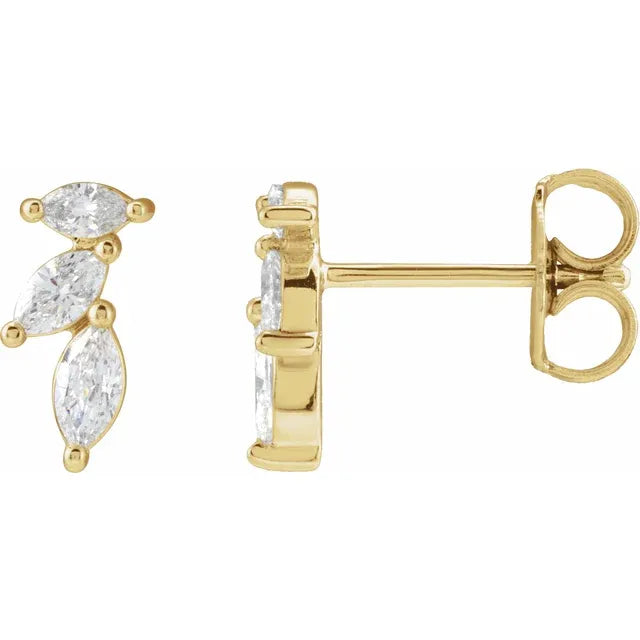 Yellow Gold Diamond Crawler Stud Earrings