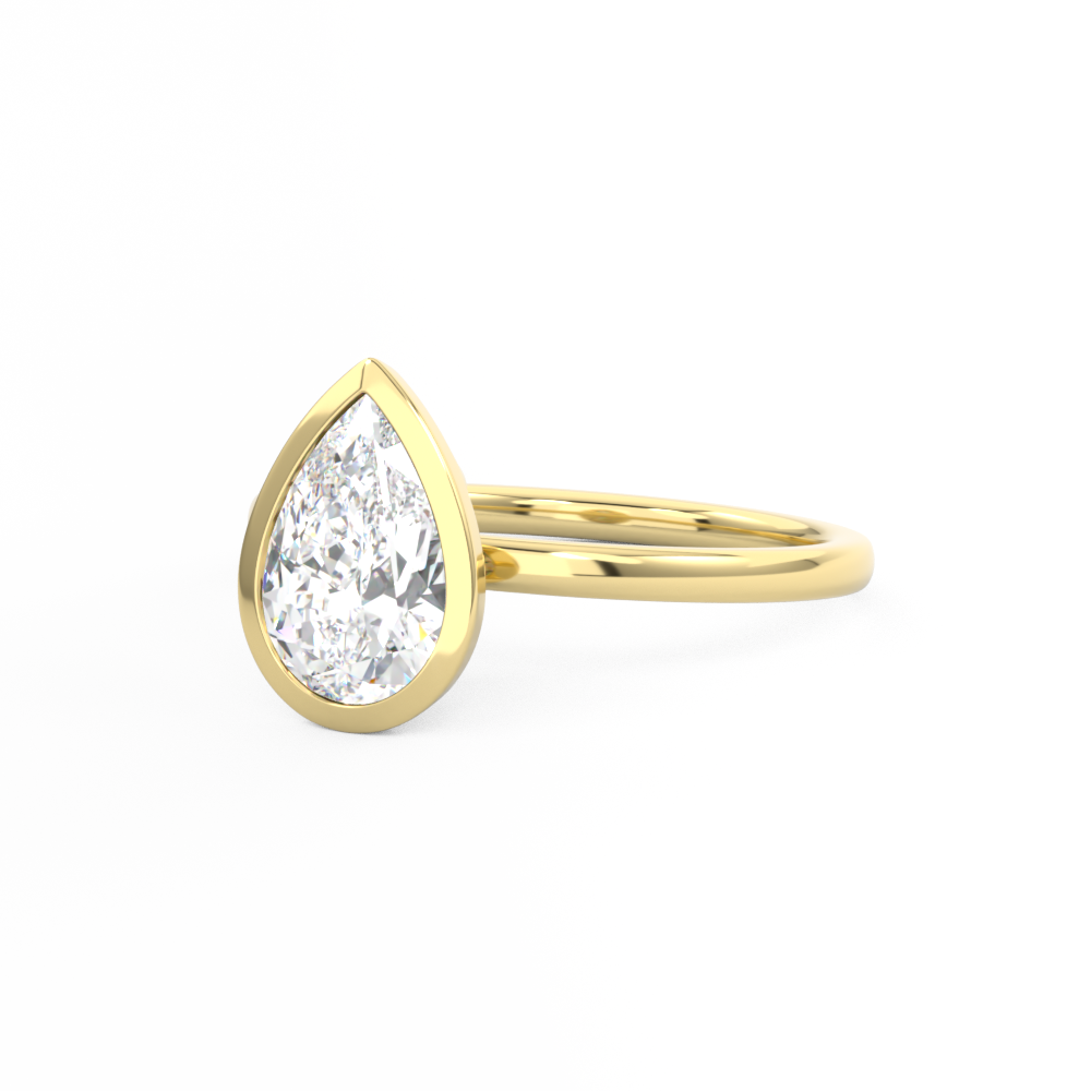 Yellow Gold Pear Cut Diamond Solitaire Bezel Set