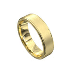 Yellow gold mens wedding ring with a brushed finish and polished edges