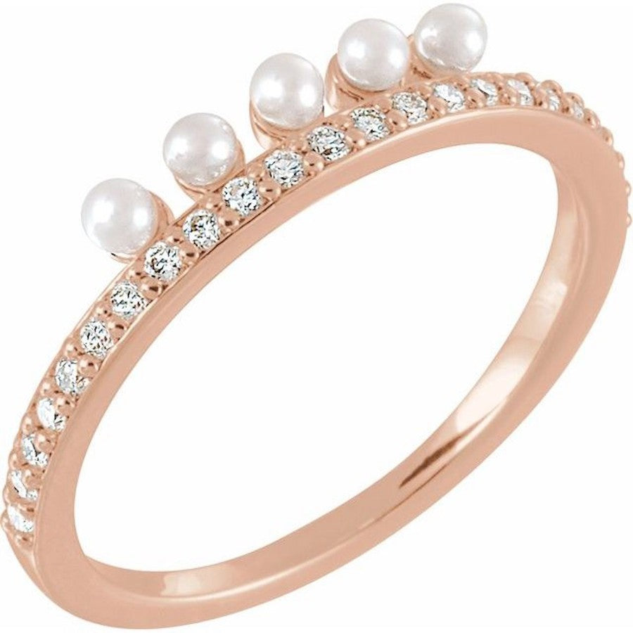 rose gold diamond ring with freshwater pearls