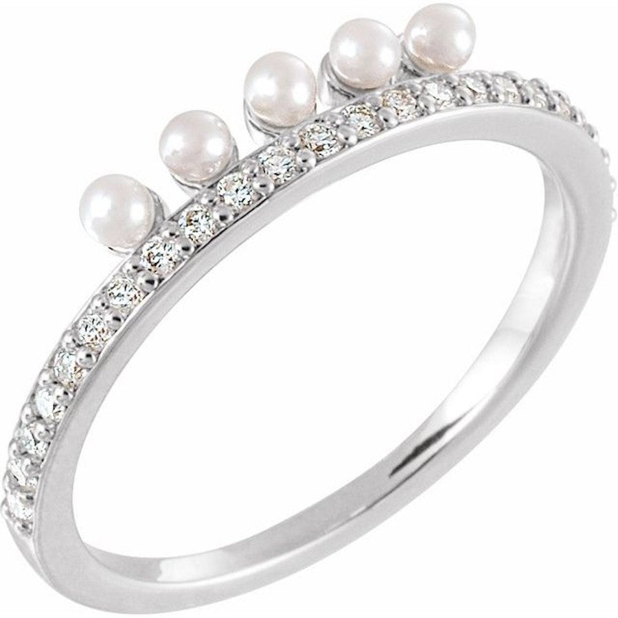 white gold diamond ring with freshwater pearls