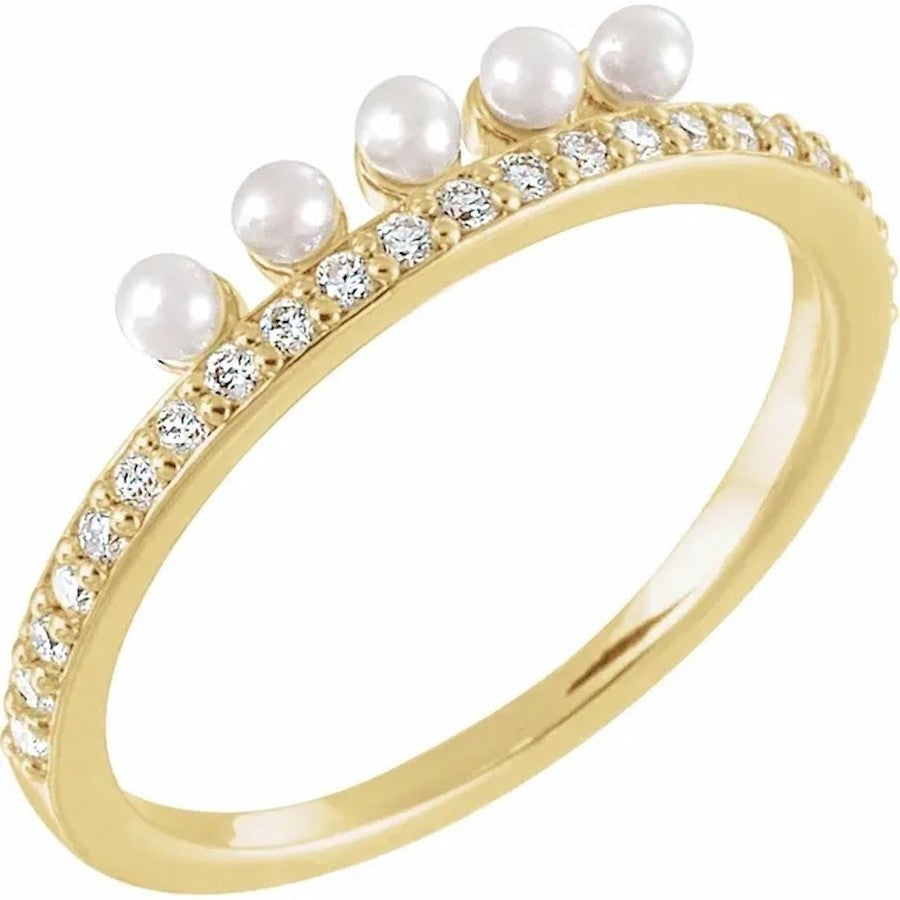 yellow gold diamond ring with freshwater pearls