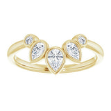 yellow gold bezel set crown ring with pear shape diamonds and round diamonds