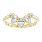 yellow gold bezel set crown ring with pear shape diamonds and round diamonds