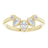 yellow gold bezel set crown ring with pear shape diamonds and round diamonds