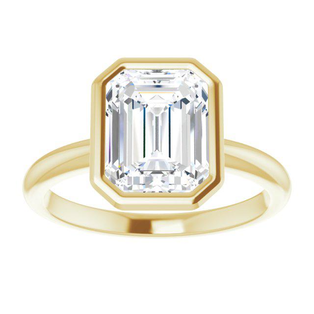 bezel set emerald cut engagement ring in yellow gold