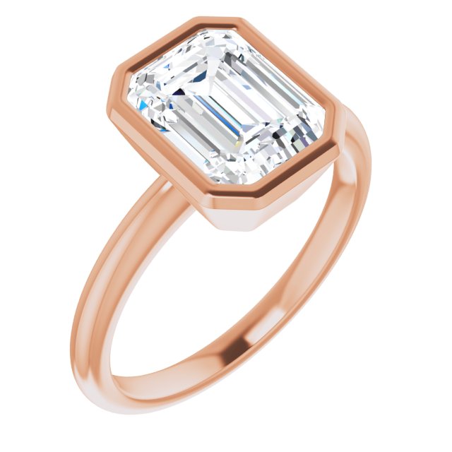 rose gold engagement ring bezel set emerald cut moissanite
