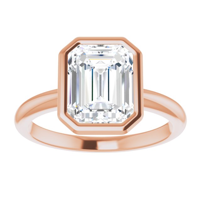rose gold engagement ring bezel set emerald cut moissanite
