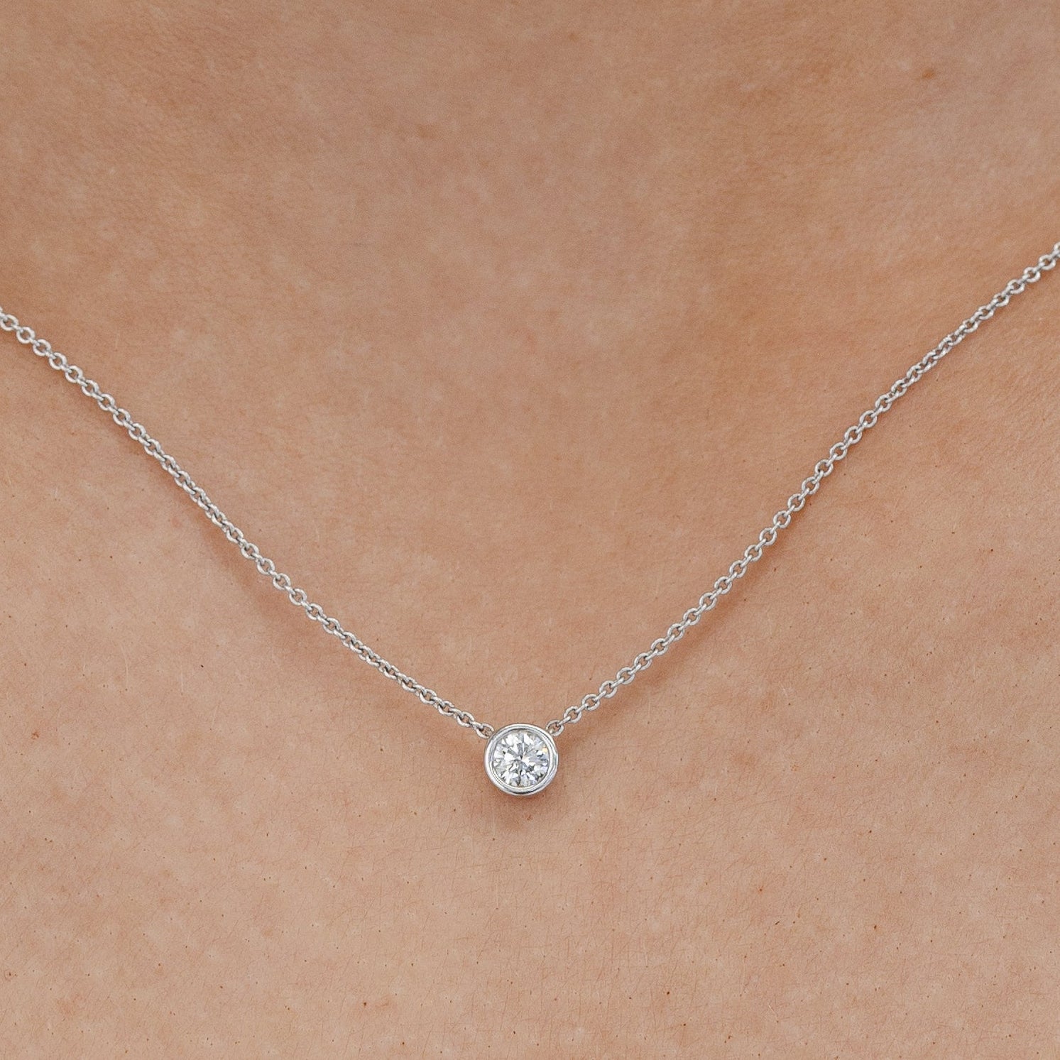 bezel set diamond necklace white gold 