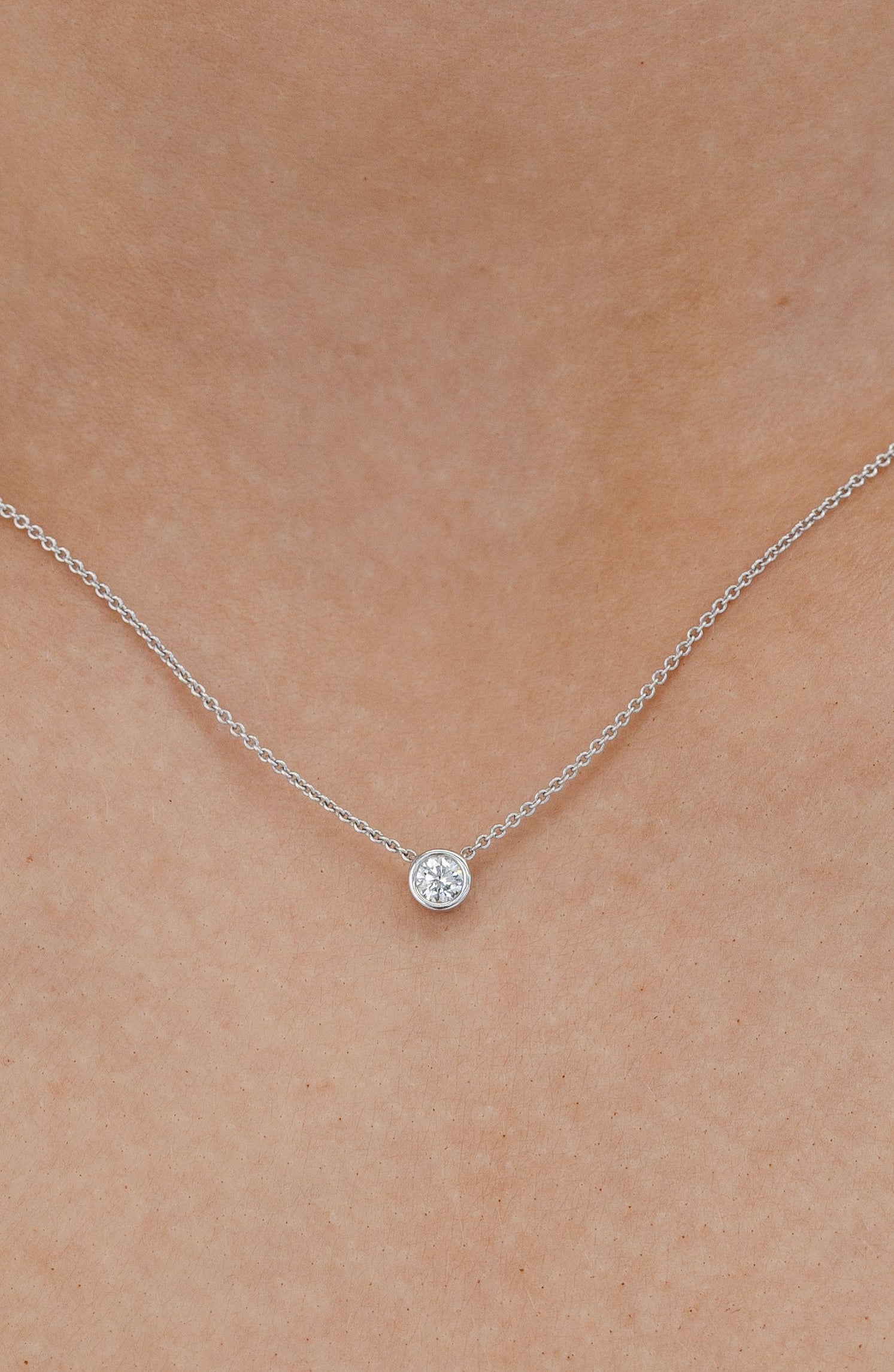 bezel set diamond necklace white gold 