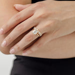 bezel set emerald cut engagement ring with bezel set oval cut diamond wedding ring
