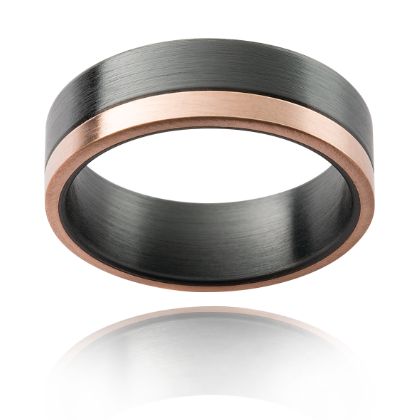 black Zirconium and Rose gold detail wedding band 