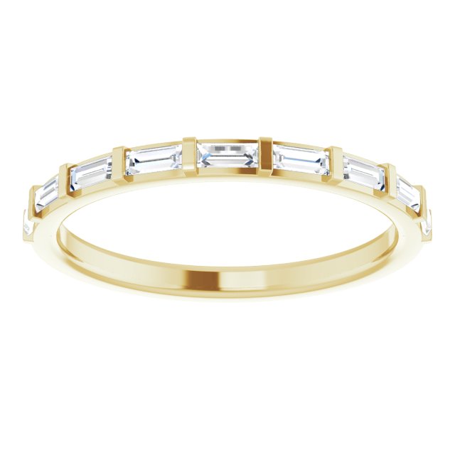 yellow gold eternity ring with baguette cut diamonds