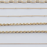paperclip chain, bead chain necklace, rope necklace and plain necklace