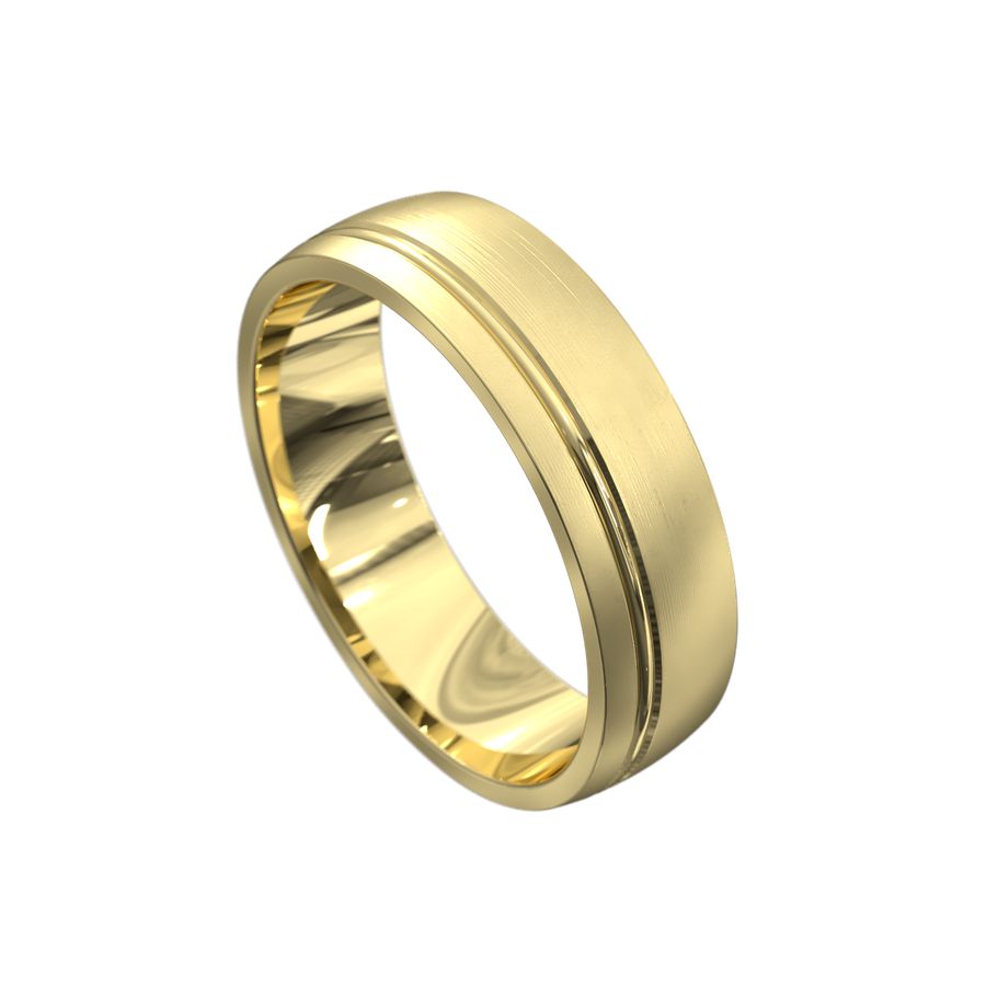 yellow gold mens wedding ring brushed metal with a ridge