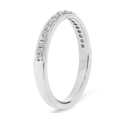 white gold diamond wedding ring with millgrain edge vintage style
