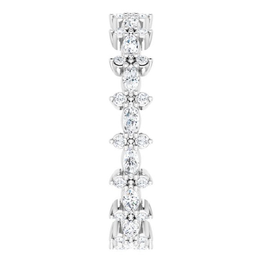 white gold diamond wedding ring with marquise diamonds and round diamonds