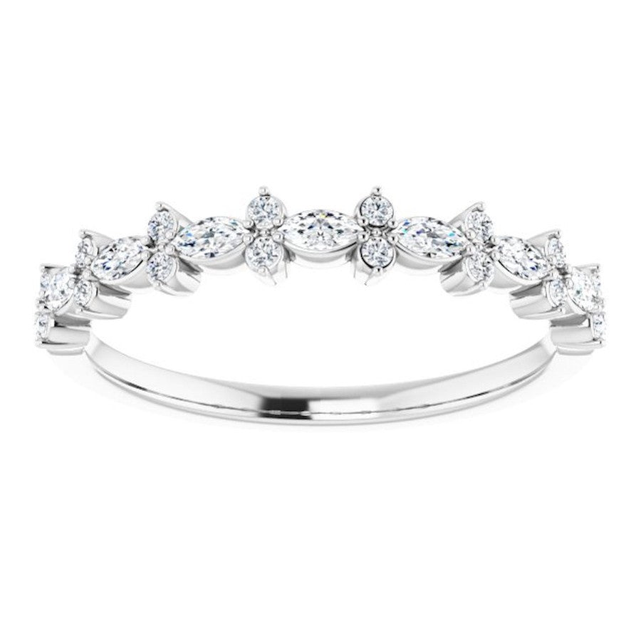 white gold diamond wedding ring with marquise diamonds and round diamonds