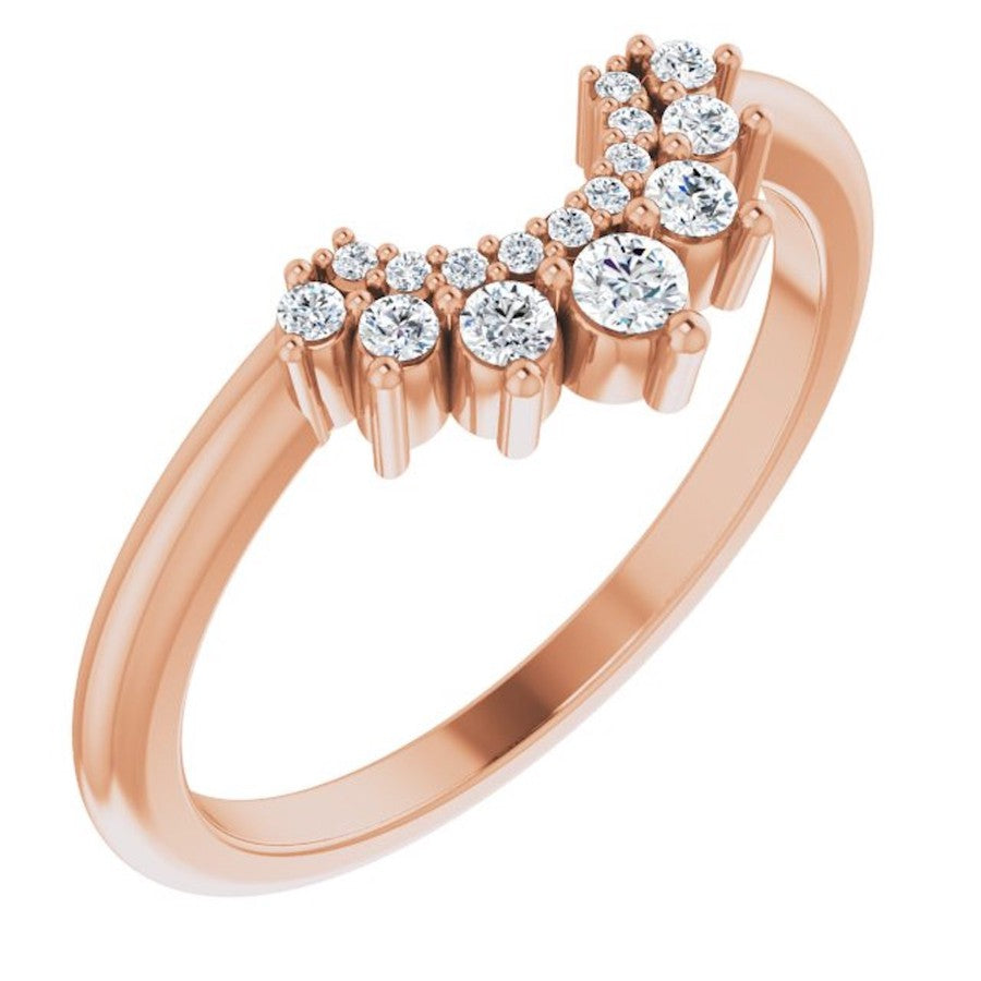 rose gold crown ring with a double halo of round diamonds