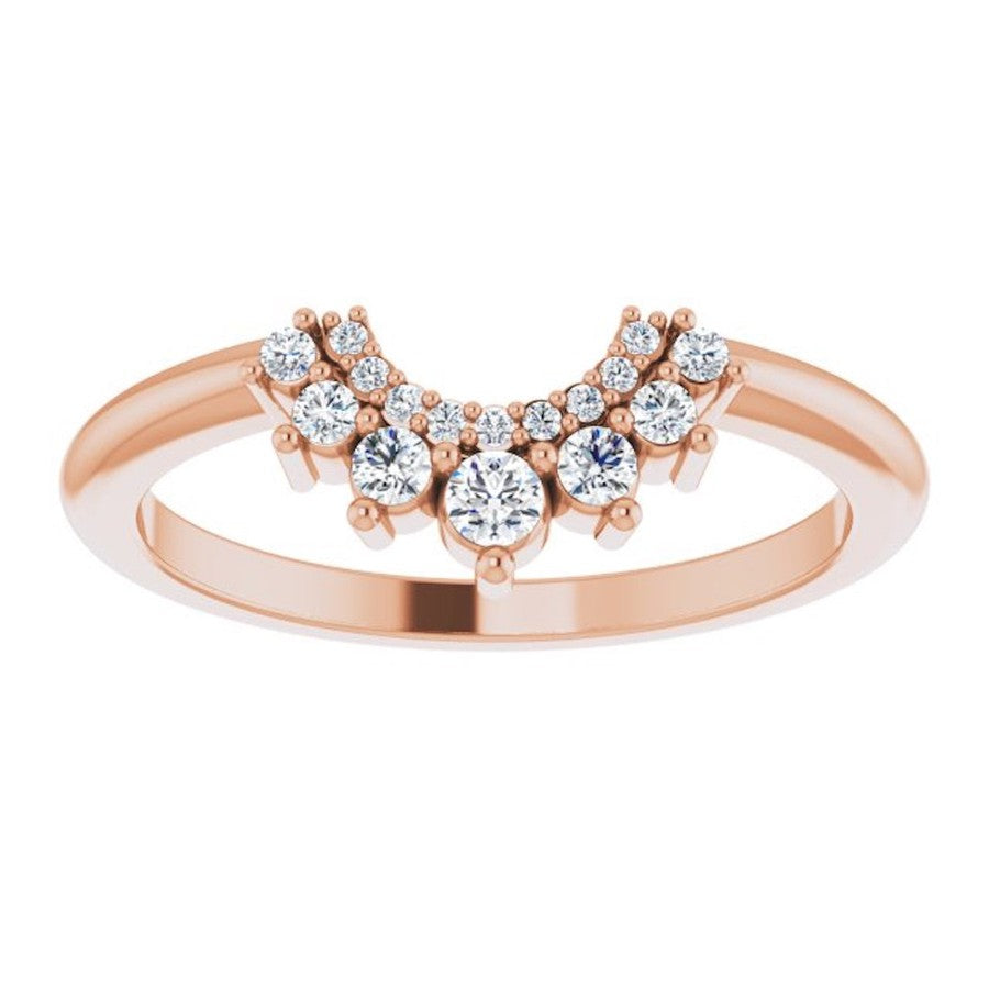 rose gold crown ring with a double halo of round diamonds