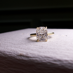 elongated solitair cushion cut with hidden halo