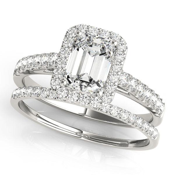 Emerald Cut Diamond with Diamond Halo engagement ring