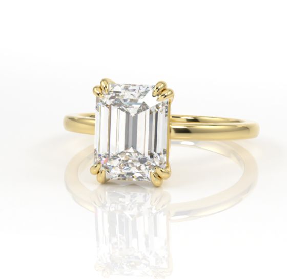 Yellow Gold Emerald cut moissanite double claw engagement ring