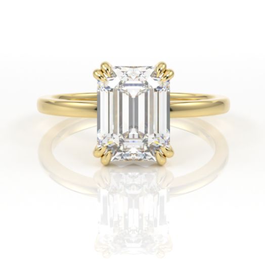 Emerald cut moissanite double claw engagement ring