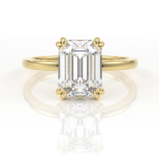 Emerald cut moissanite double claw engagement ring