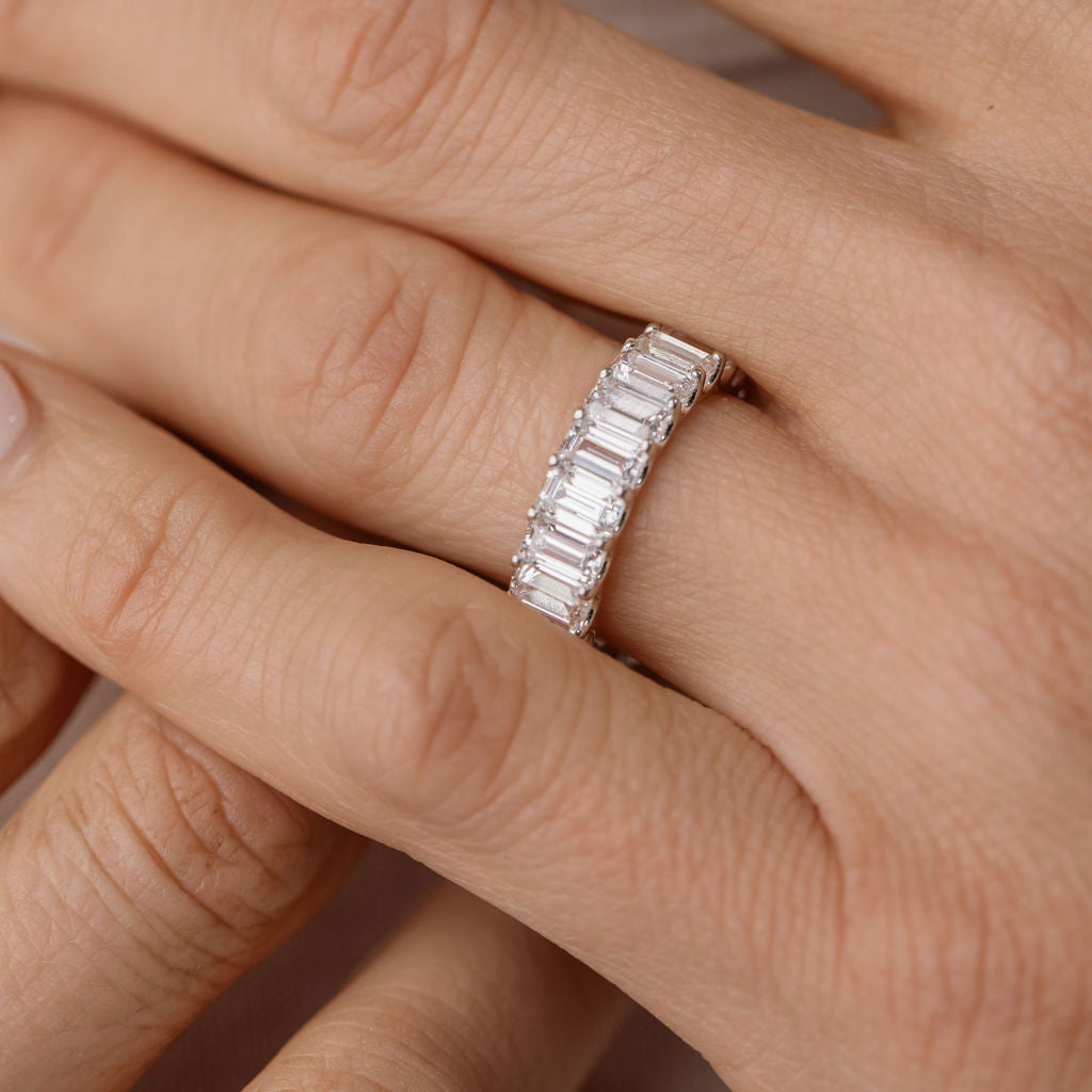 emerald cut diamond eternity ring