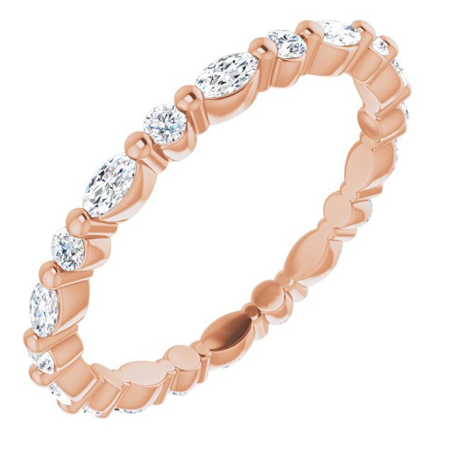 rose gold diamond ring with marquise diamonds and round diamonds