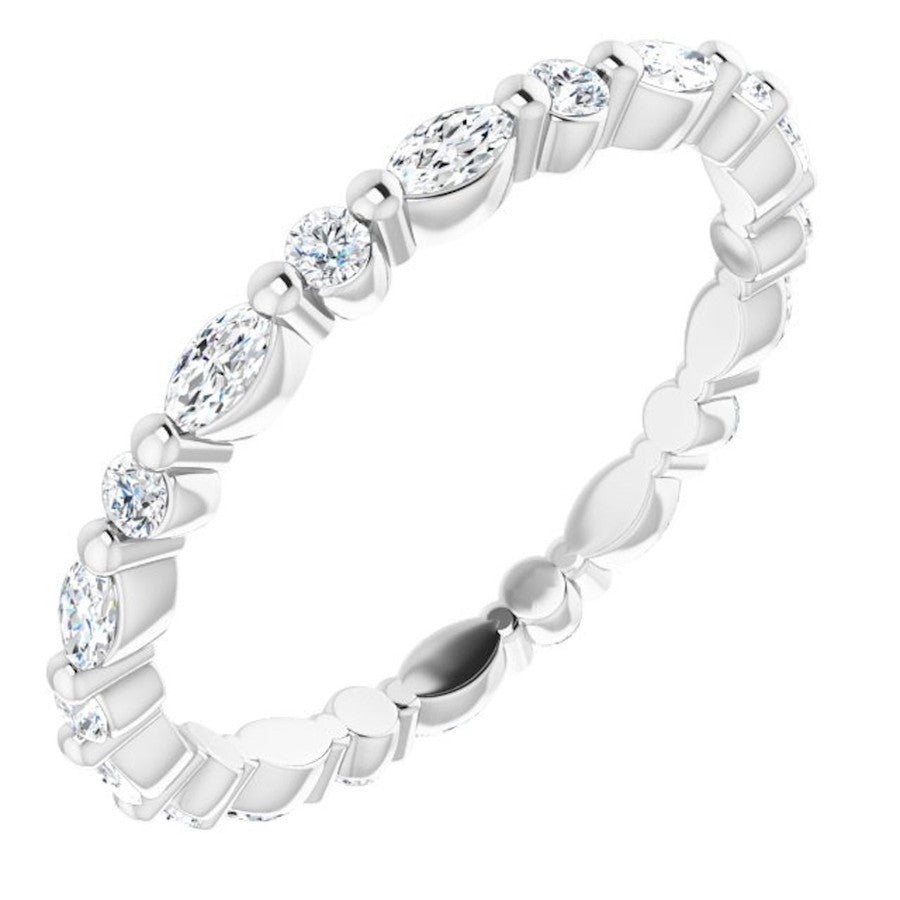 White gold diamond ring with marquise diamonds and round diamonds