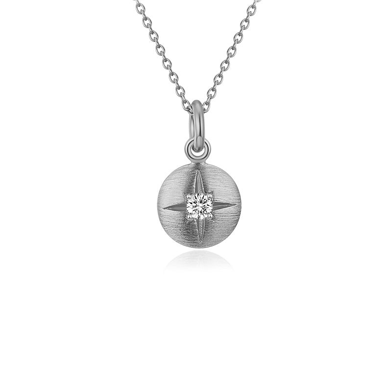 Silver Coin North Star Pendant with Diamond