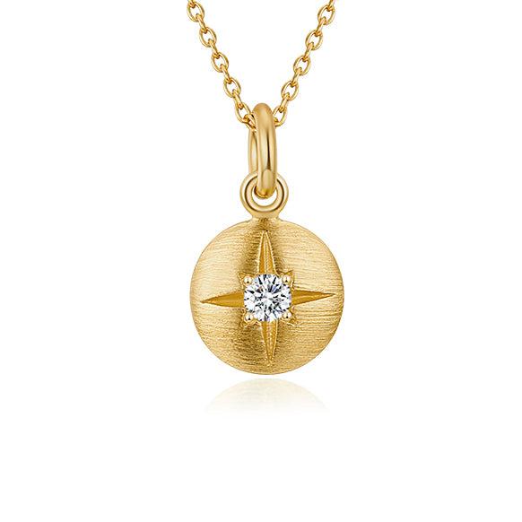 Gold Coin North Star Pendant with Diamond