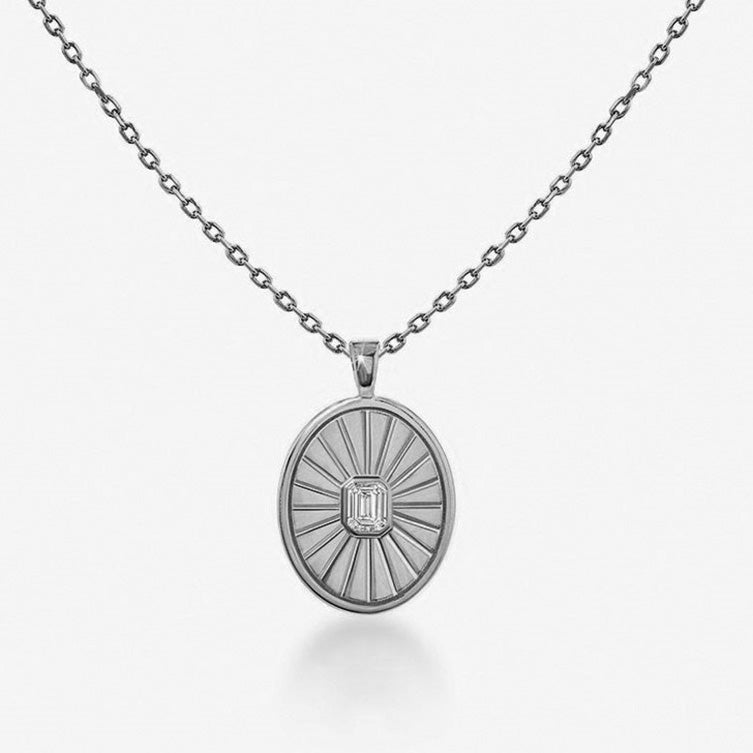 gold coin medallion  pendant necklace white gold
