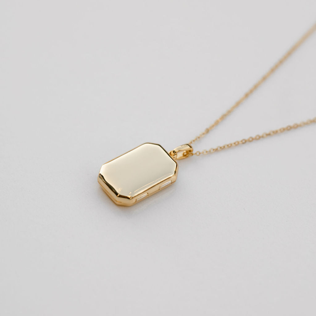 rectangular bevel gold locket on plain chain