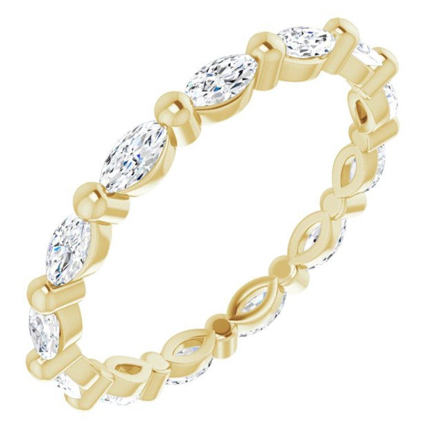 yellow gold diamond wedding ring with marquise diamonds