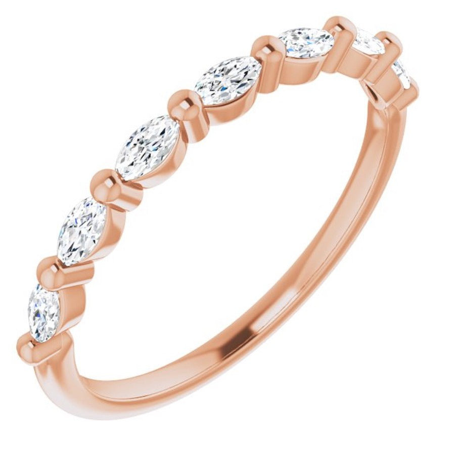 rose gold diamond wedding ring with marquise diamonds