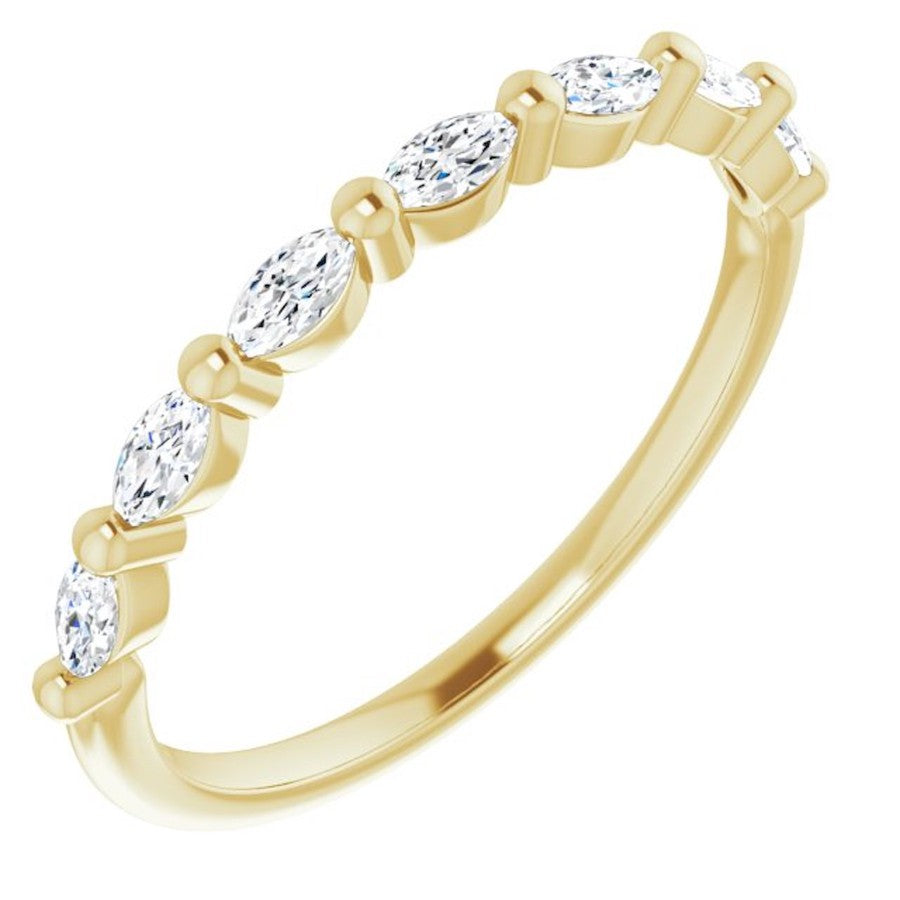 yellow gold diamond wedding ring with marquise diamonds