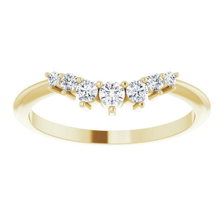 yellow gold graduated crown ring with round diamonds
