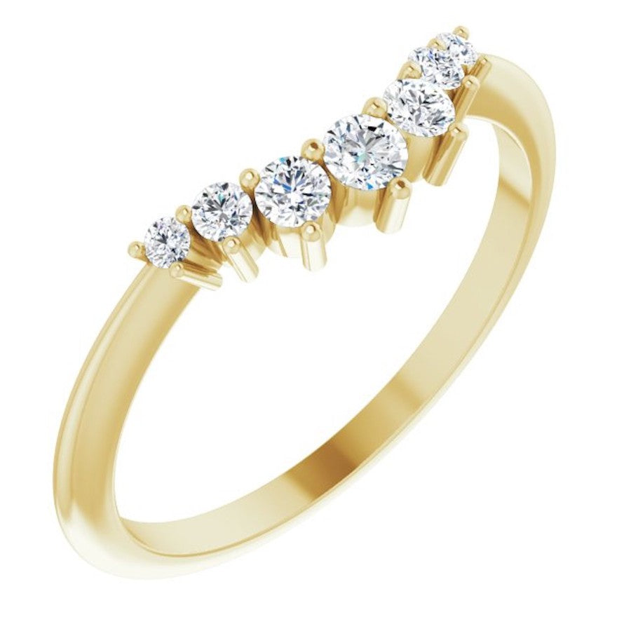 yellow gold graduated crown ring with round diamonds