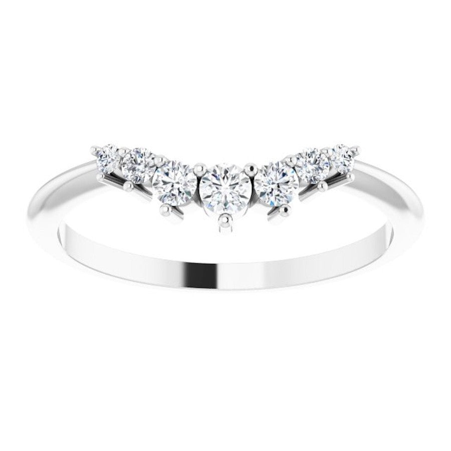 white gold graduated crown ring with round diamonds
