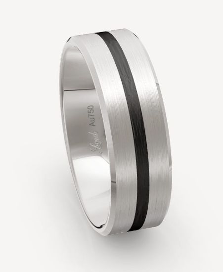 Harry | Our stunning brushed bevelled ring with a black carbon fibre inlet
