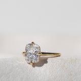 Elongated Cushion Cut Solitaire Engagement Ring Compass Setting