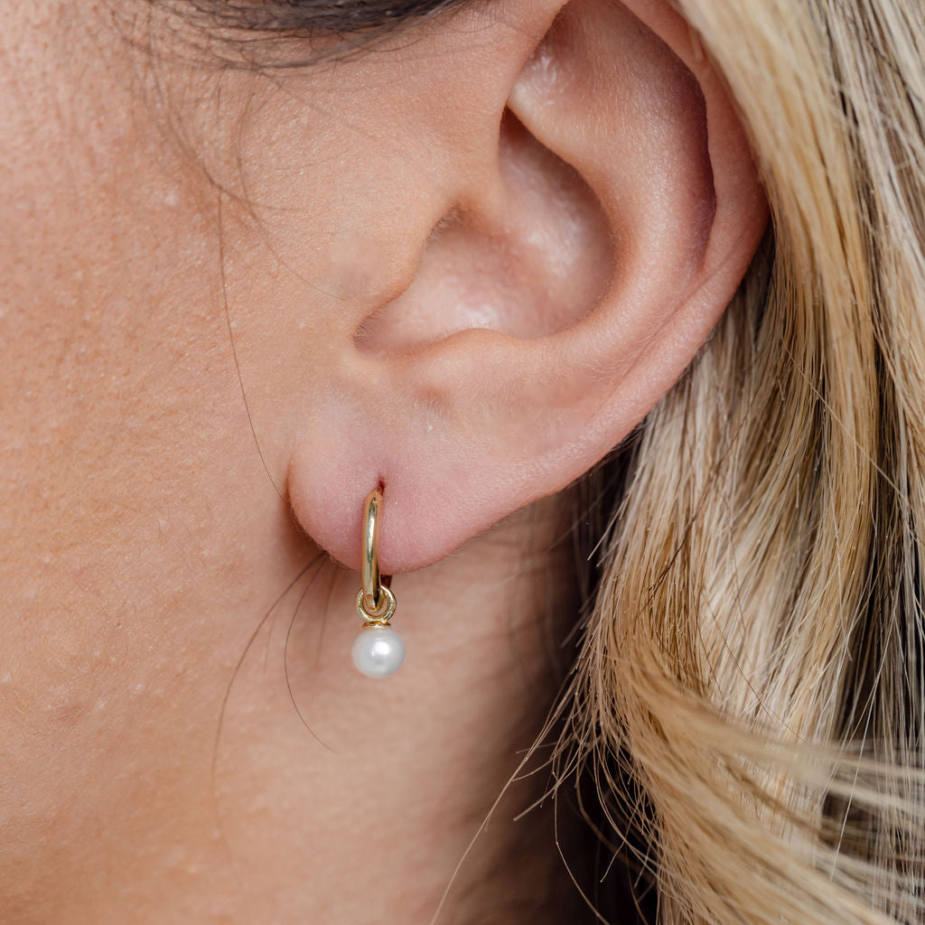 Yellow Gold Freshwater Pearl Huggie Earrings