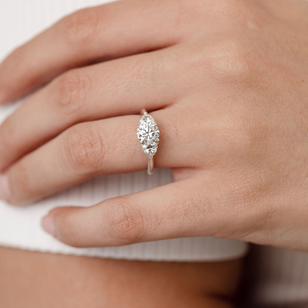 Three Stone Trilogy Engagement Ring White Gold

